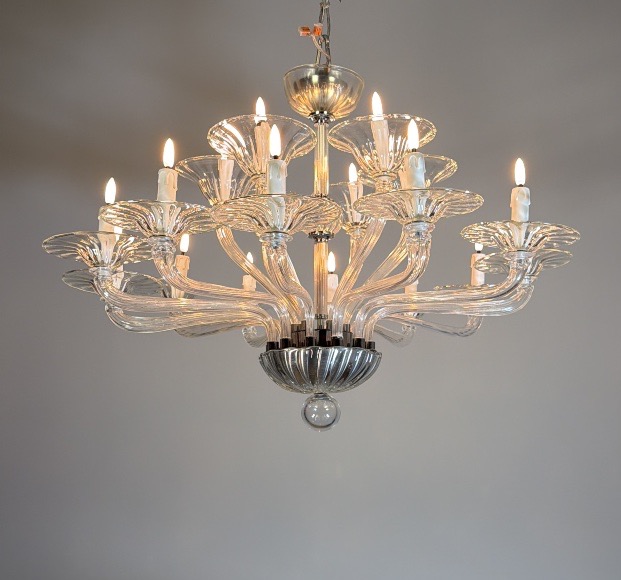 Venetian Chandelier Made Of Clear Murano Glass, 18 Light Arms, Circa 1990-photo-4