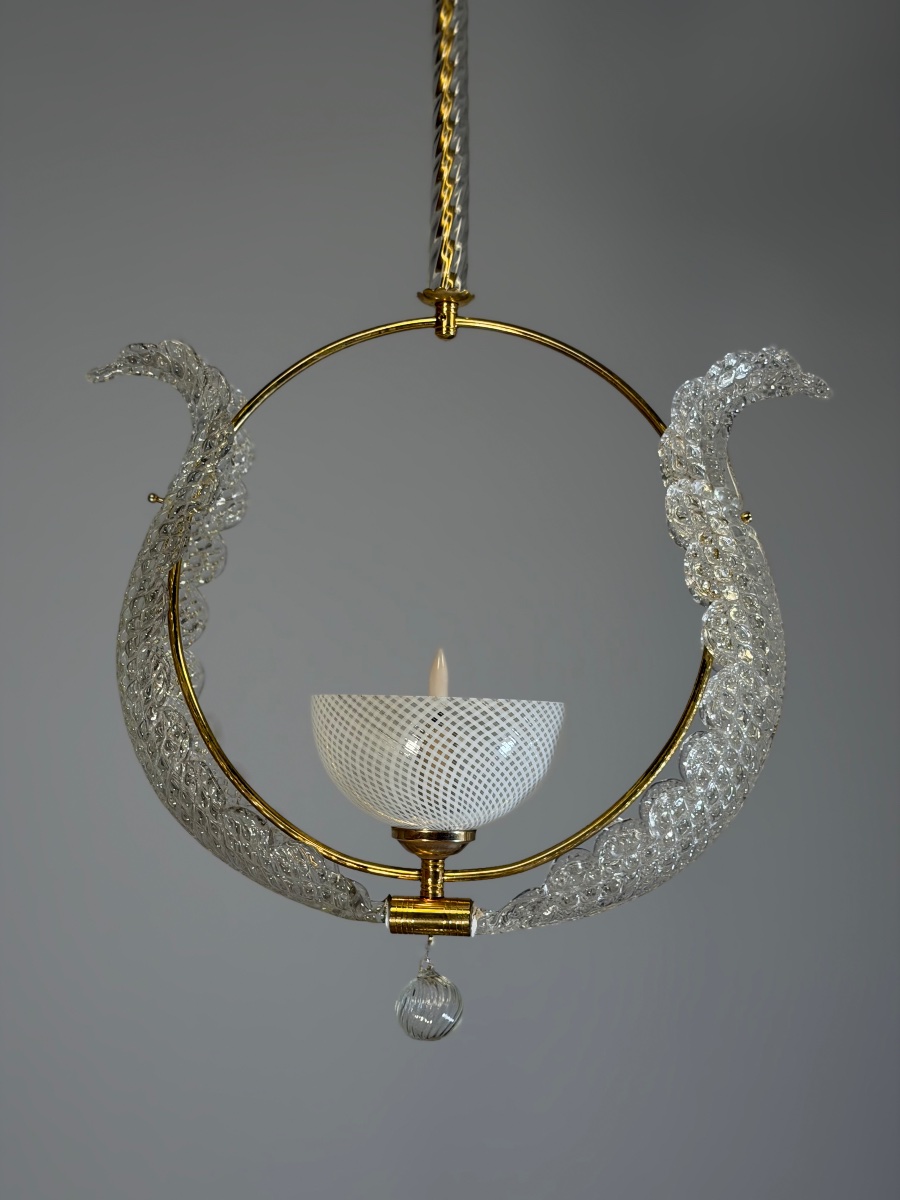 Venetian Chandelier Made Of Murano Glass And Brass, Circa 1950-photo-2