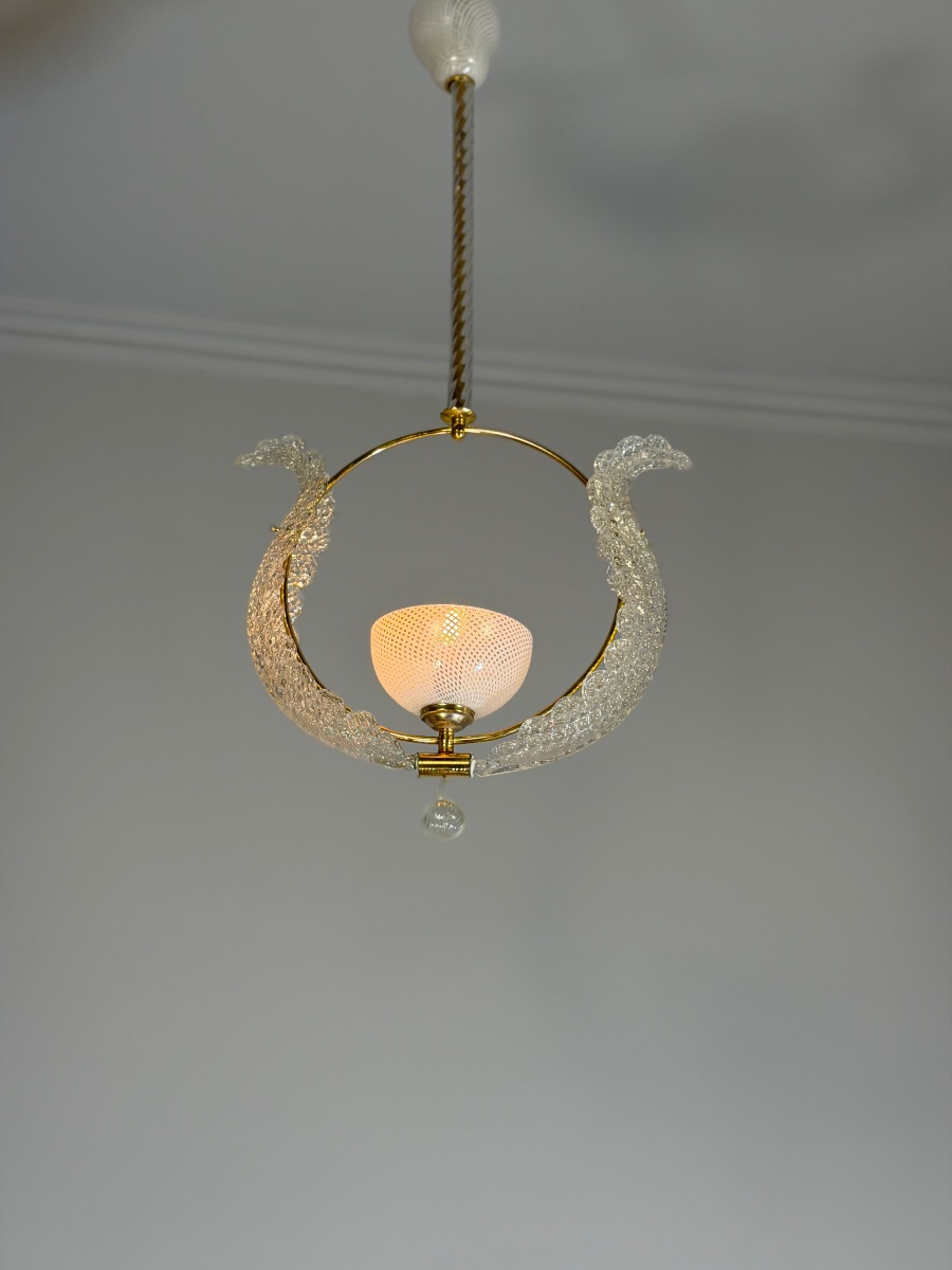Venetian Chandelier Made Of Murano Glass And Brass, Circa 1950-photo-4