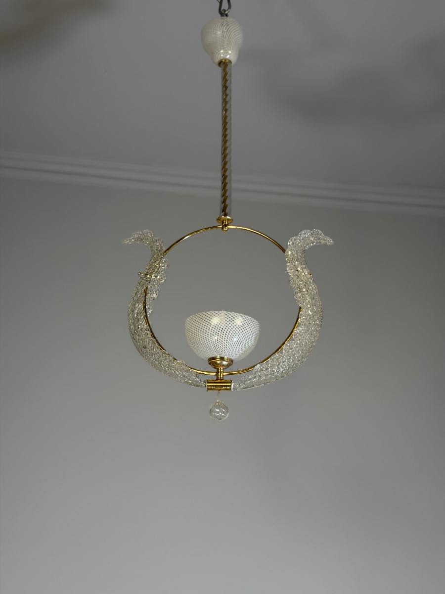 Venetian Chandelier Made Of Murano Glass And Brass, Circa 1950-photo-5