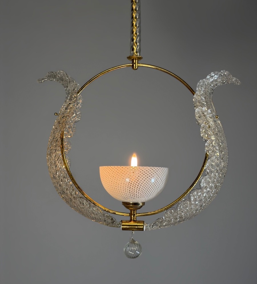 Venetian Chandelier Made Of Murano Glass And Brass, Circa 1950
