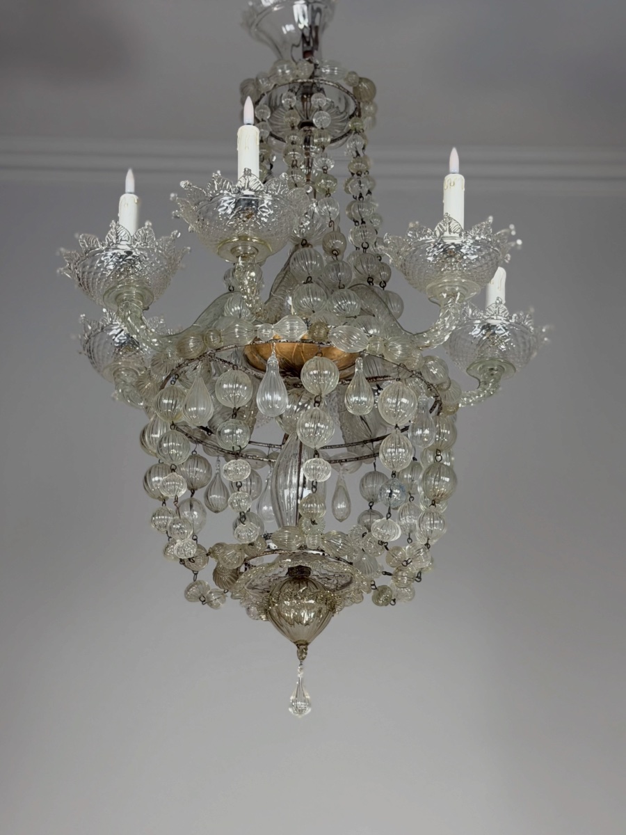 Murano Sac De Perles  Glass  Chandelier, Venice, Circa 1900-photo-2