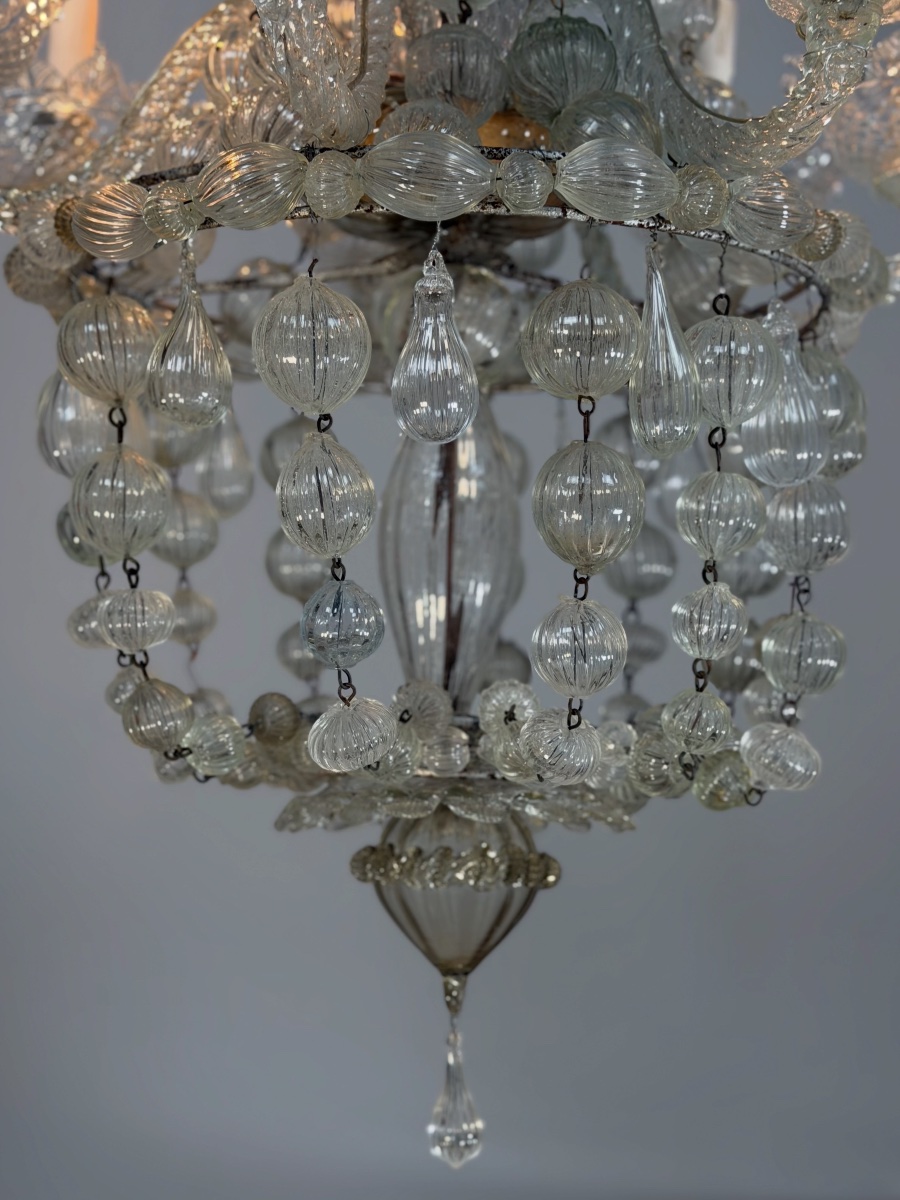 Murano Sac De Perles  Glass  Chandelier, Venice, Circa 1900-photo-3
