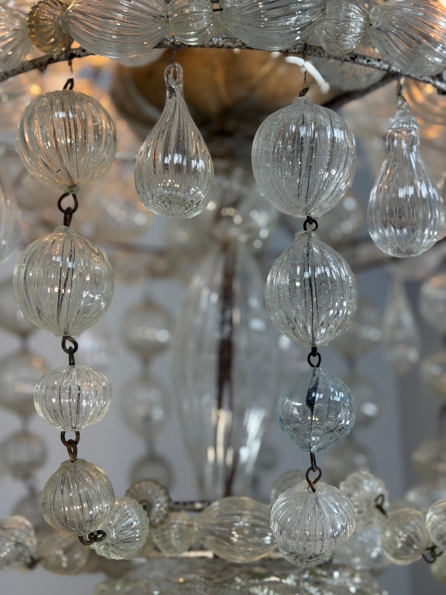 Murano Sac De Perles  Glass  Chandelier, Venice, Circa 1900-photo-2
