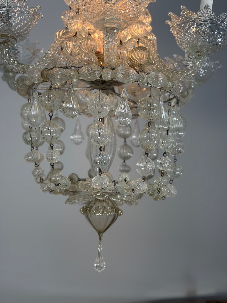 Murano Sac De Perles  Glass  Chandelier, Venice, Circa 1900-photo-4