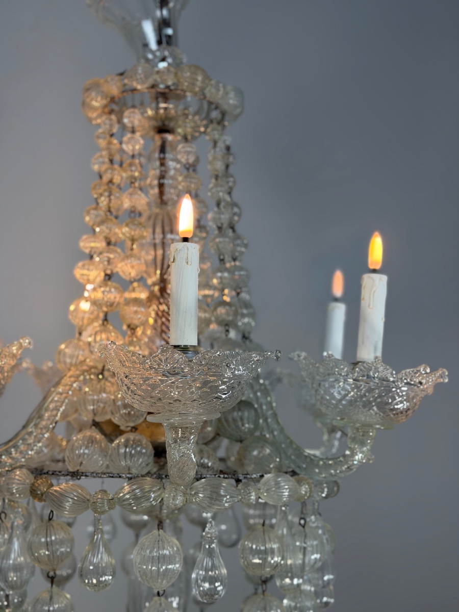 Murano Sac De Perles  Glass  Chandelier, Venice, Circa 1900-photo-5