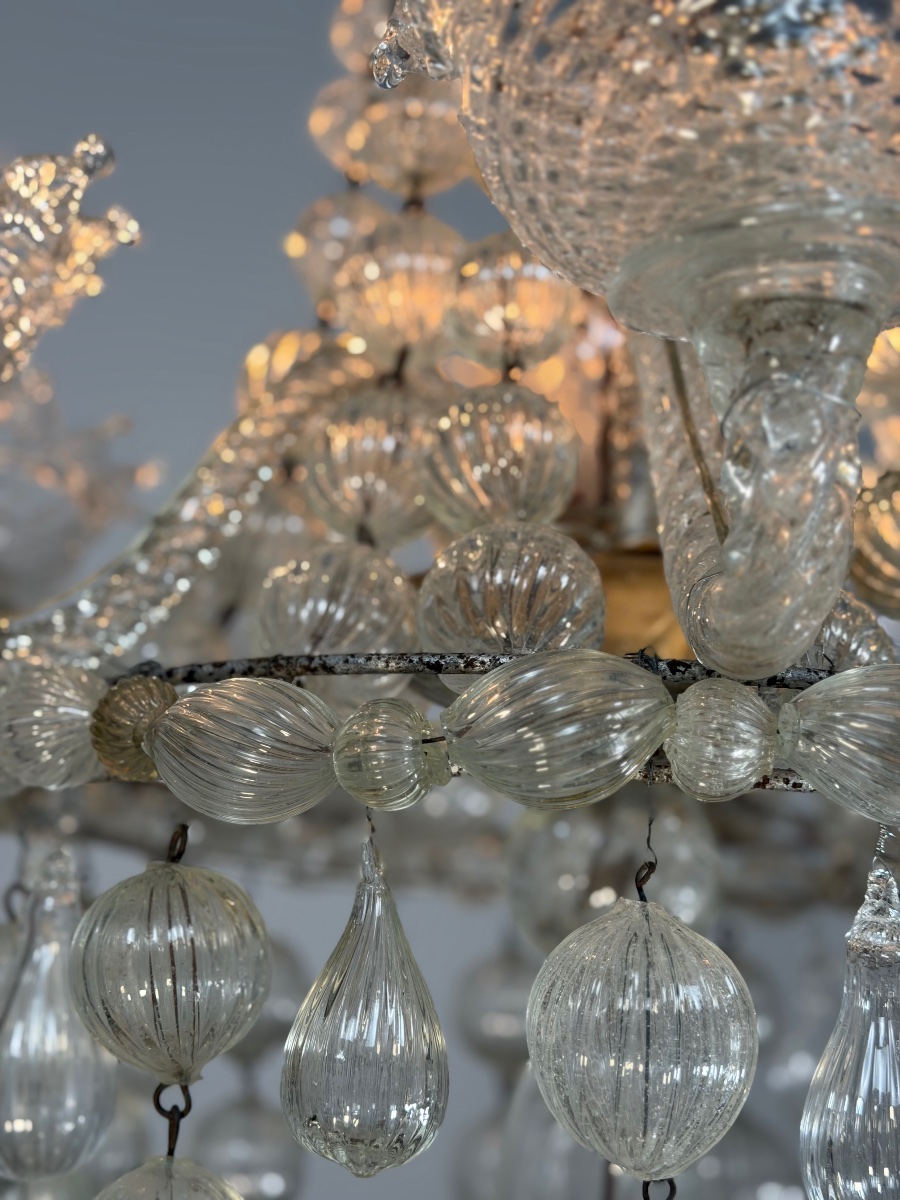 Murano Sac De Perles  Glass  Chandelier, Venice, Circa 1900-photo-6