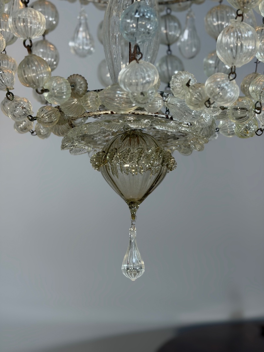 Murano Sac De Perles  Glass  Chandelier, Venice, Circa 1900-photo-7