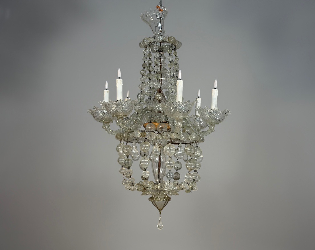 Murano Sac De Perles  Glass  Chandelier, Venice, Circa 1900-photo-8