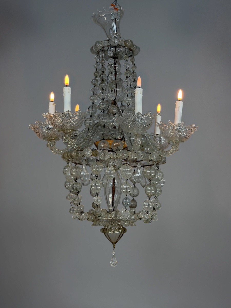 Murano Sac De Perles  Glass  Chandelier, Venice, Circa 1900