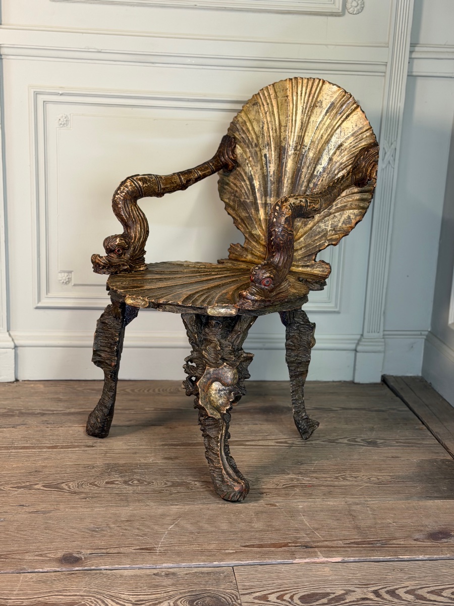 Venetian “grotto” Armchair In Carved, Polychrome, Silver-plated, And Gilded Wood, Circa 1890 -photo-2