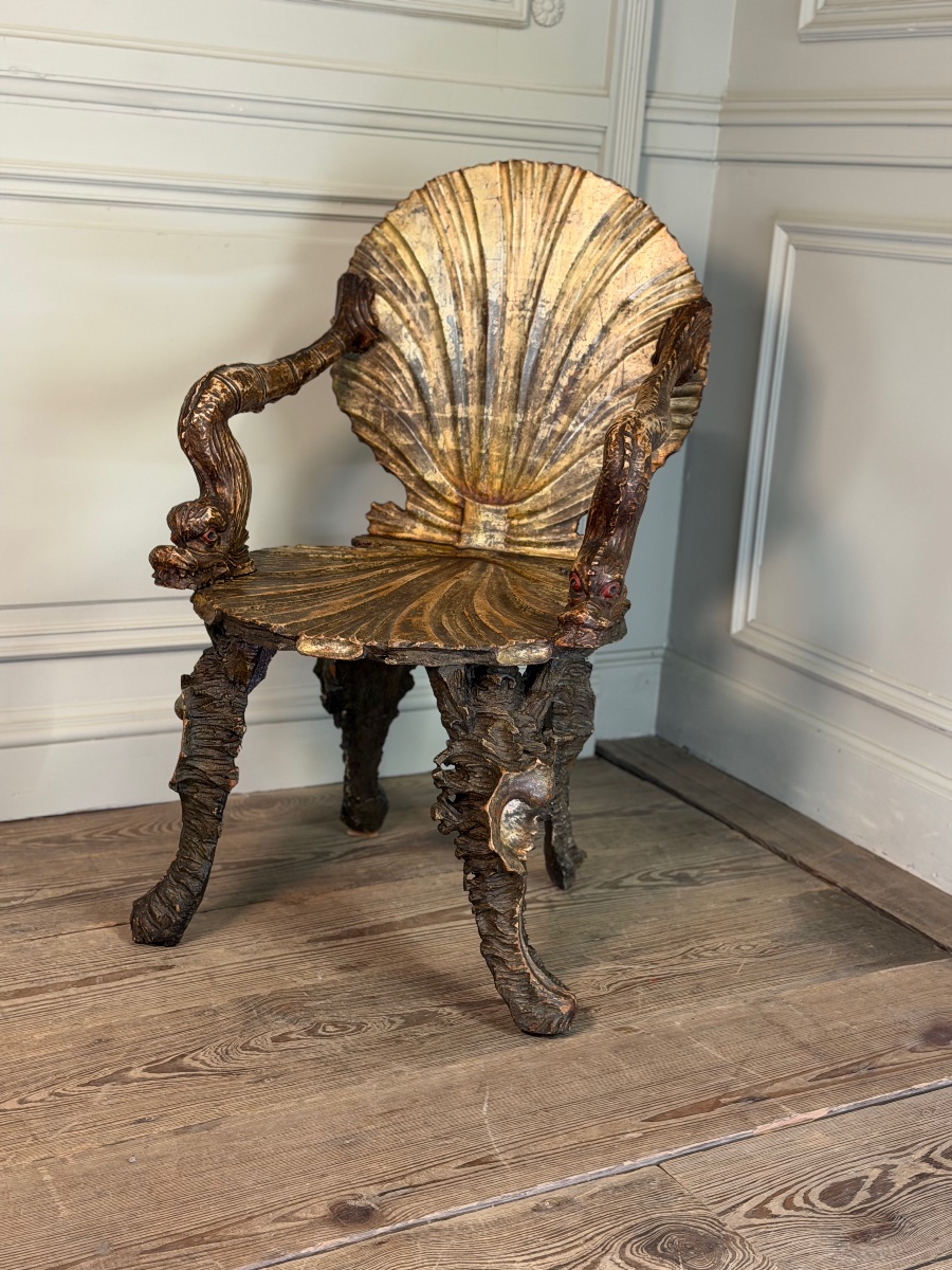 Venetian “grotto” Armchair In Carved, Polychrome, Silver-plated, And Gilded Wood, Circa 1890 -photo-4