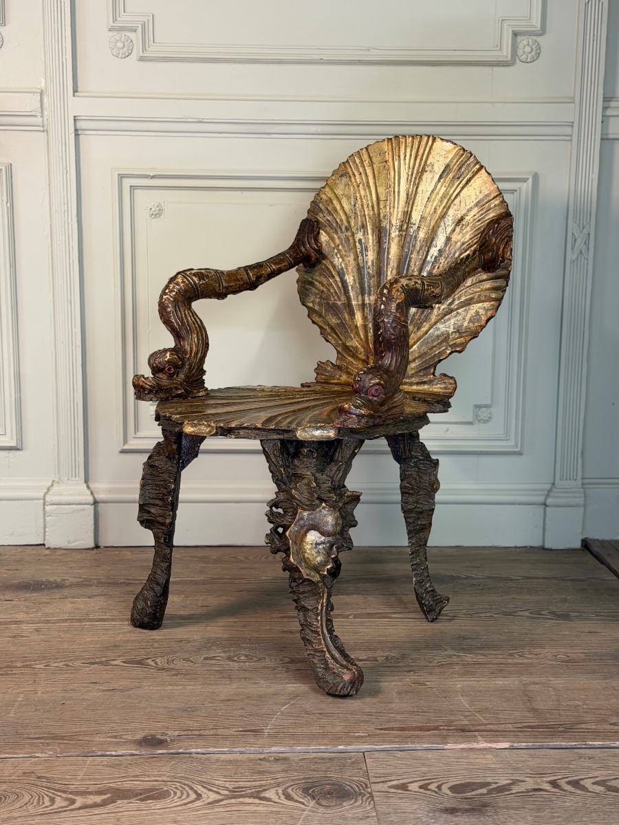 Venetian “grotto” Armchair In Carved, Polychrome, Silver-plated, And Gilded Wood, Circa 1890 -photo-3