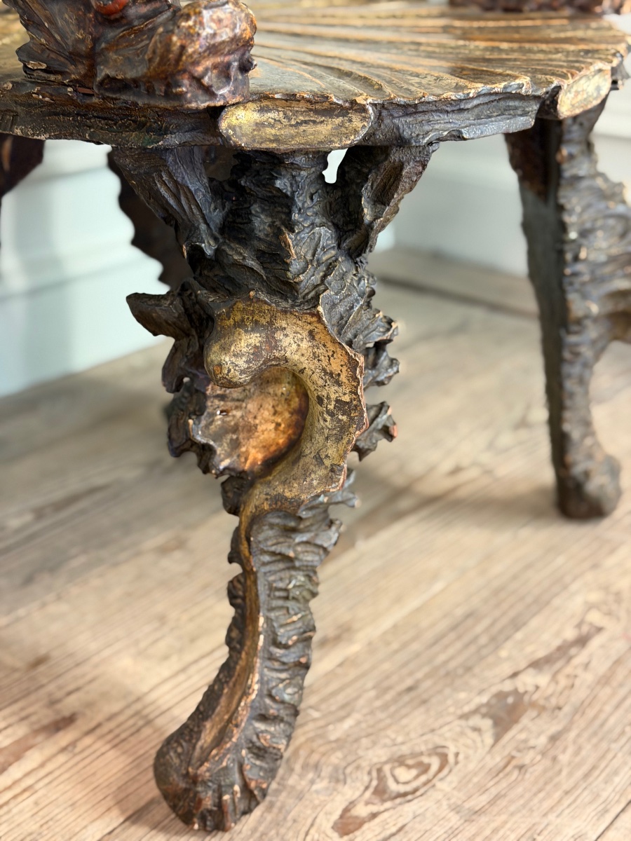 Venetian “grotto” Armchair In Carved, Polychrome, Silver-plated, And Gilded Wood, Circa 1890 -photo-7
