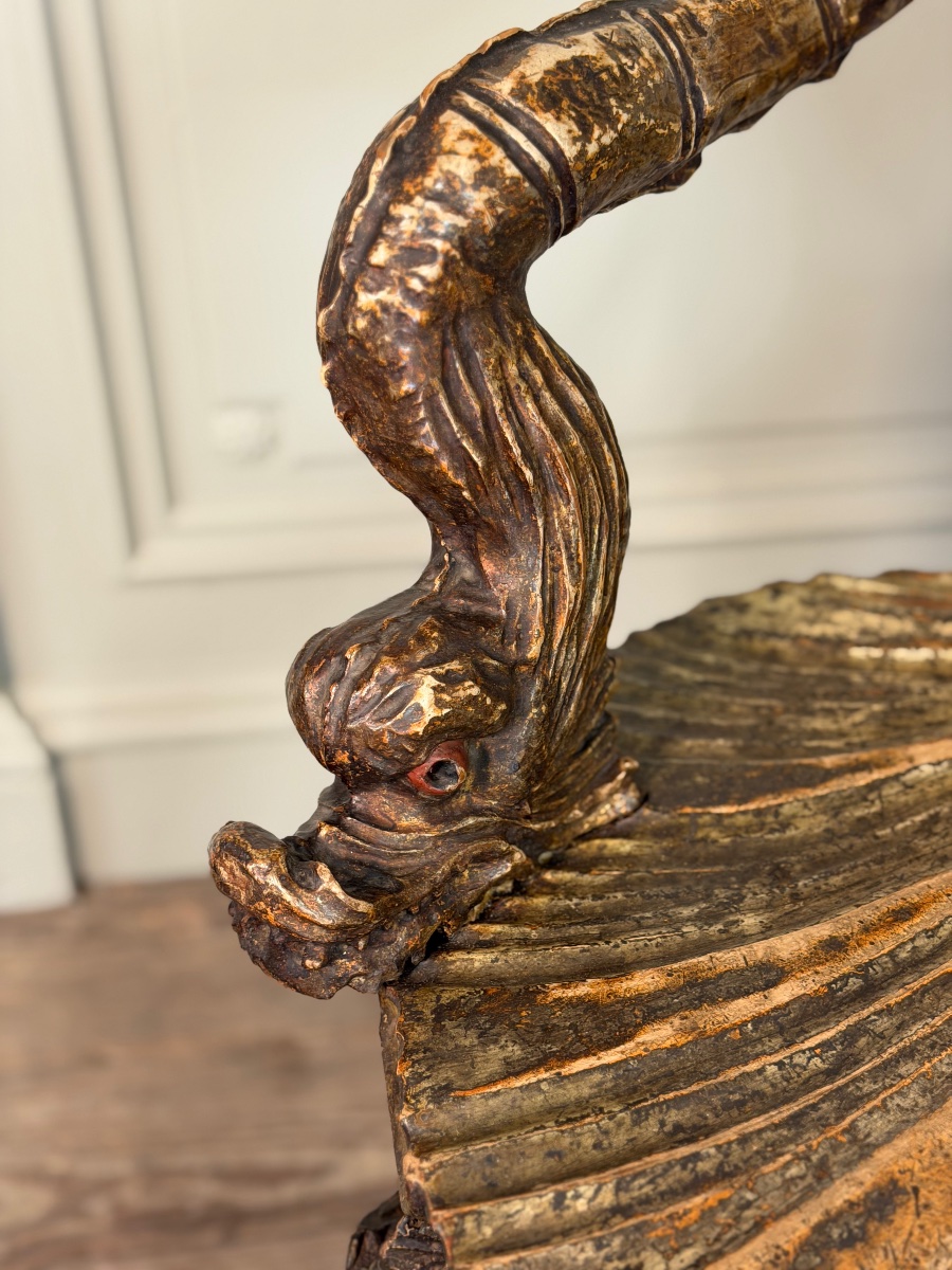 Venetian “grotto” Armchair In Carved, Polychrome, Silver-plated, And Gilded Wood, Circa 1890 -photo-8