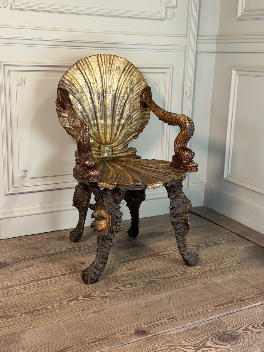 Venetian “grotto” Armchair In Carved, Polychrome, Silver-plated, And Gilded Wood, Circa 1890 