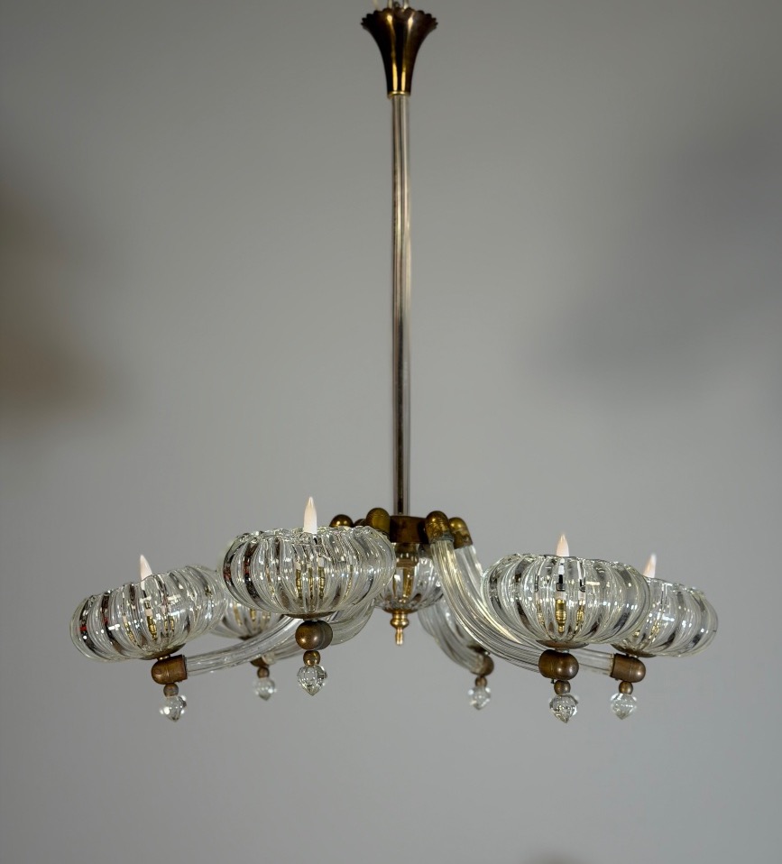 Lustre vénitien en verre de Murano et laiton, vers 1950-photo-4