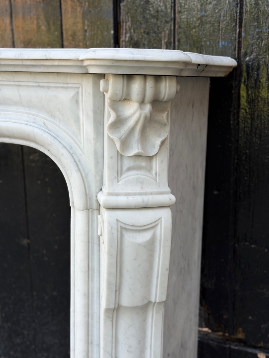 Louis XV-style Fireplace Made Of Carrara Marble, Circa 1900-photo-3