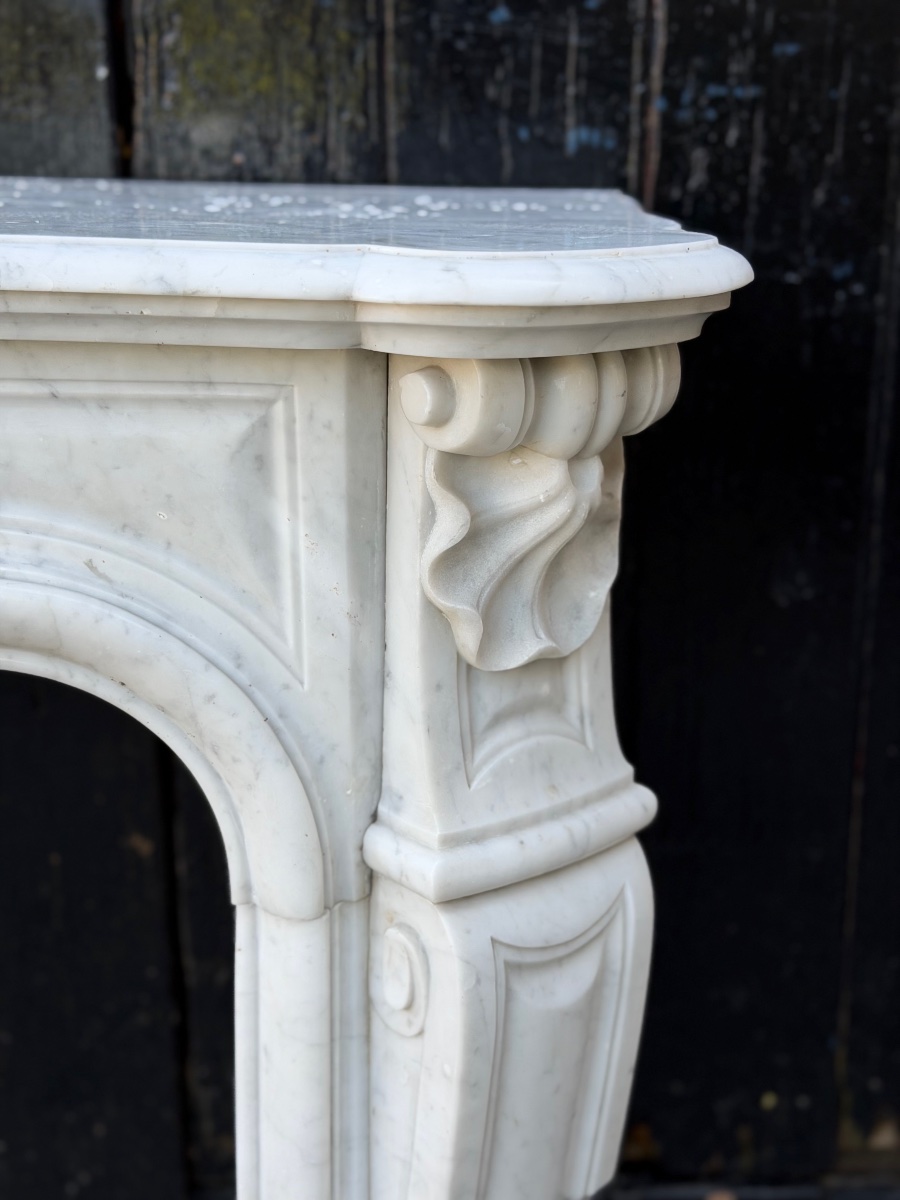 Louis XV-style Fireplace Made Of Carrara Marble, Circa 1900-photo-1