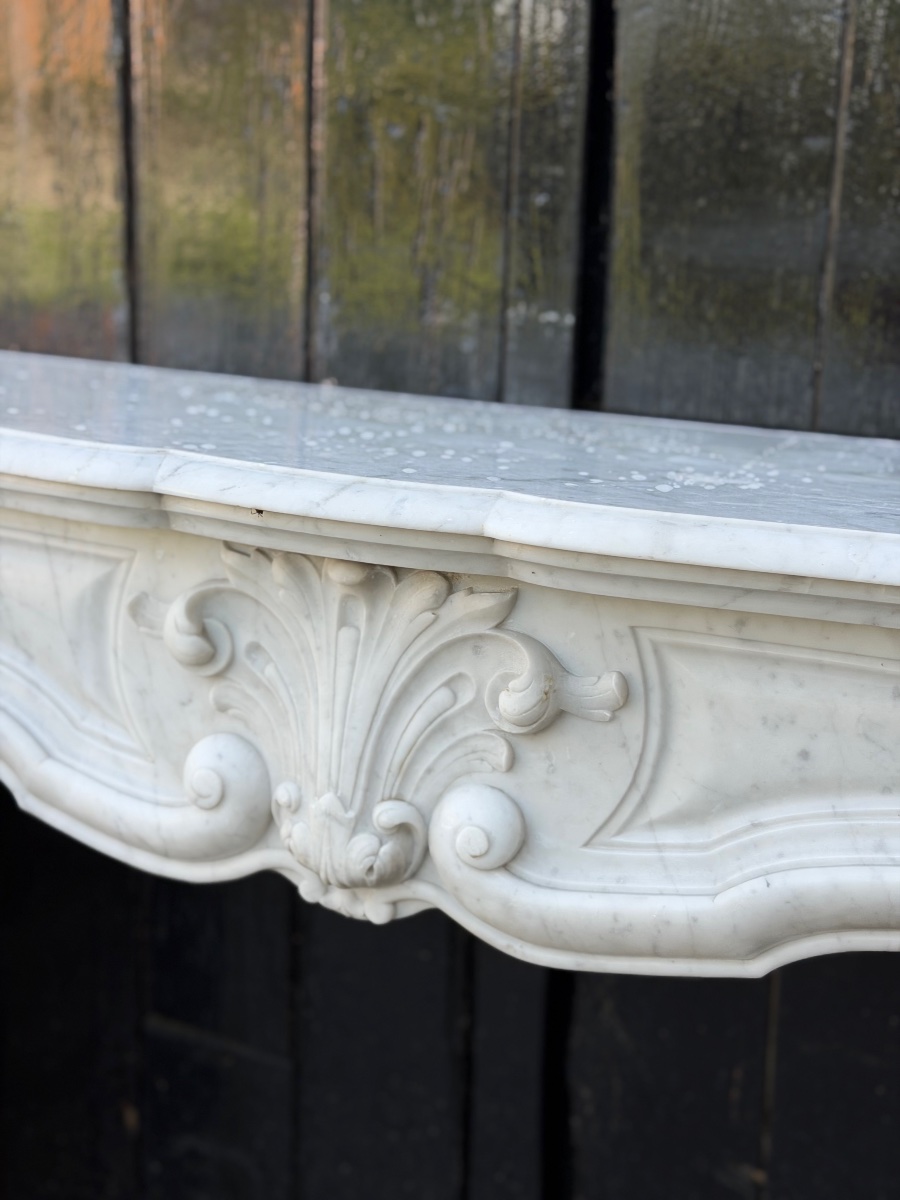 Louis XV-style Fireplace Made Of Carrara Marble, Circa 1900-photo-2