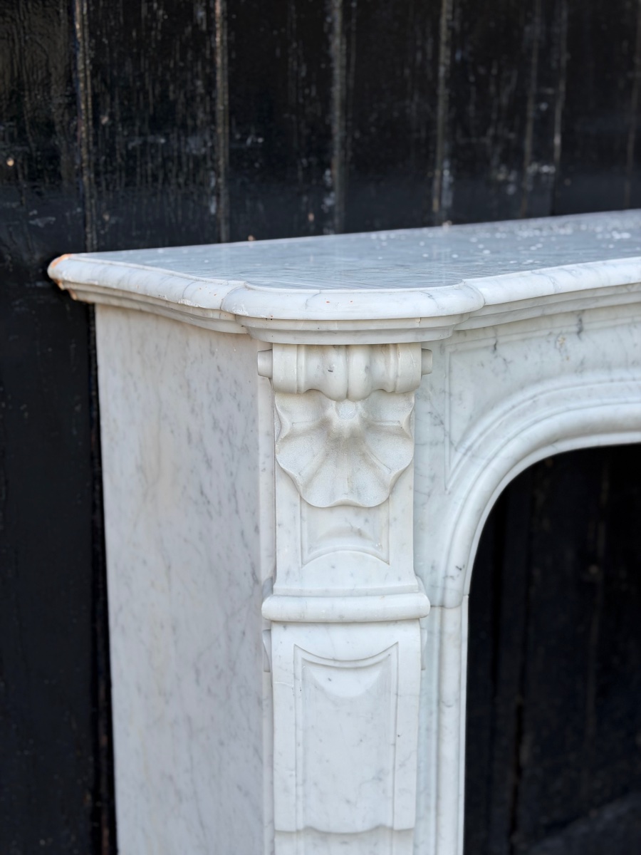 Louis XV-style Fireplace Made Of Carrara Marble, Circa 1900-photo-3