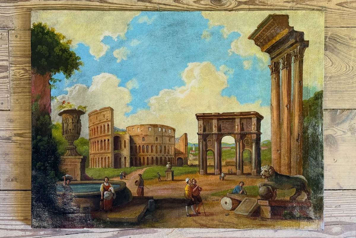 “the Forum,” A Naïve And Romantic Vision Of Roman Ruins, Italy, 19th Century -photo-2