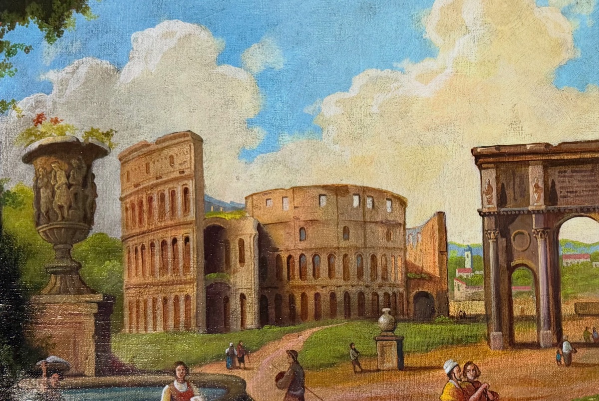 “the Forum,” A Naïve And Romantic Vision Of Roman Ruins, Italy, 19th Century 