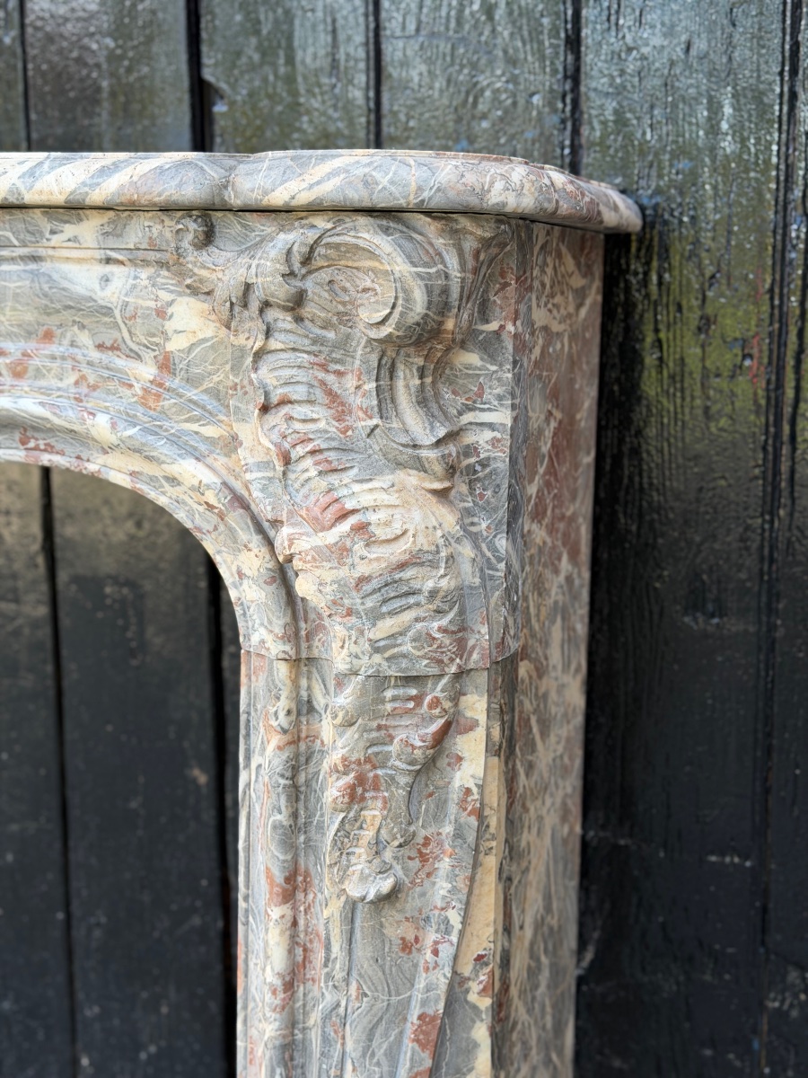 Louis XV Fireplace Made Of Gray Ardennes Marble, 18th Century -photo-3