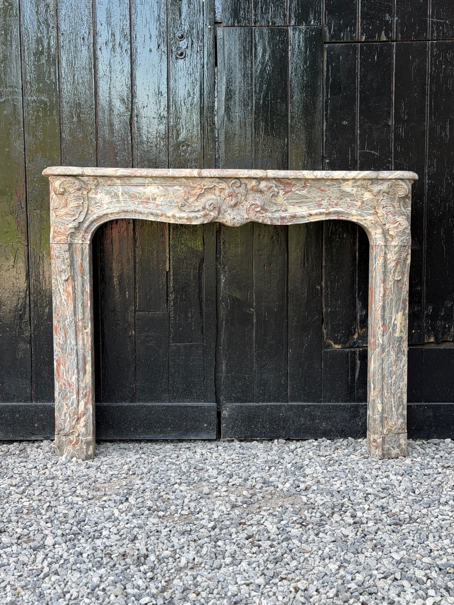 Louis XV Fireplace Made Of Gray Ardennes Marble, 18th Century -photo-3