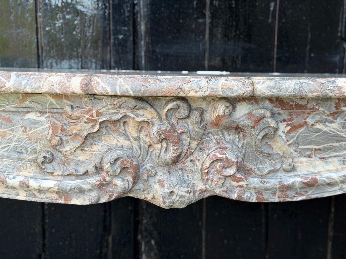 Louis XV Fireplace Made Of Gray Ardennes Marble, 18th Century -photo-5