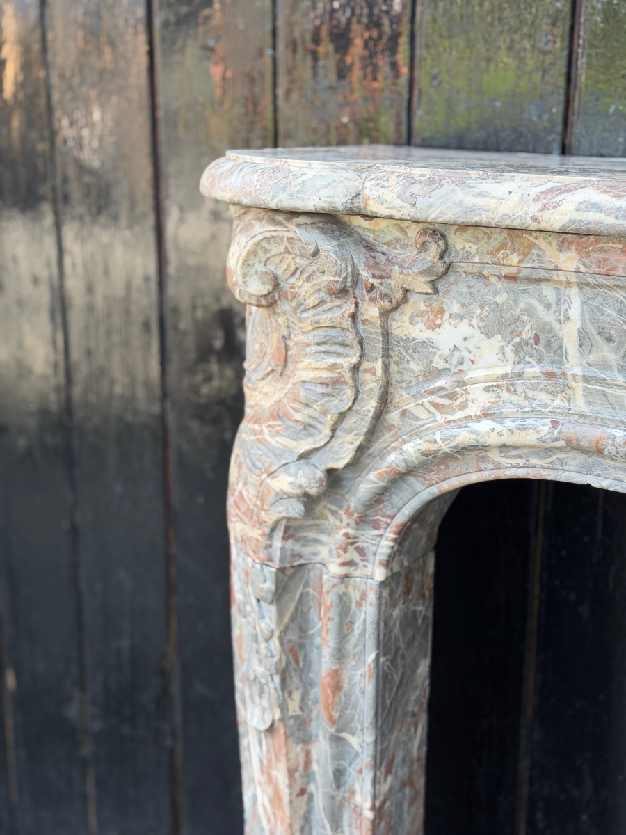 Louis XV Fireplace Made Of Gray Ardennes Marble, 18th Century -photo-1