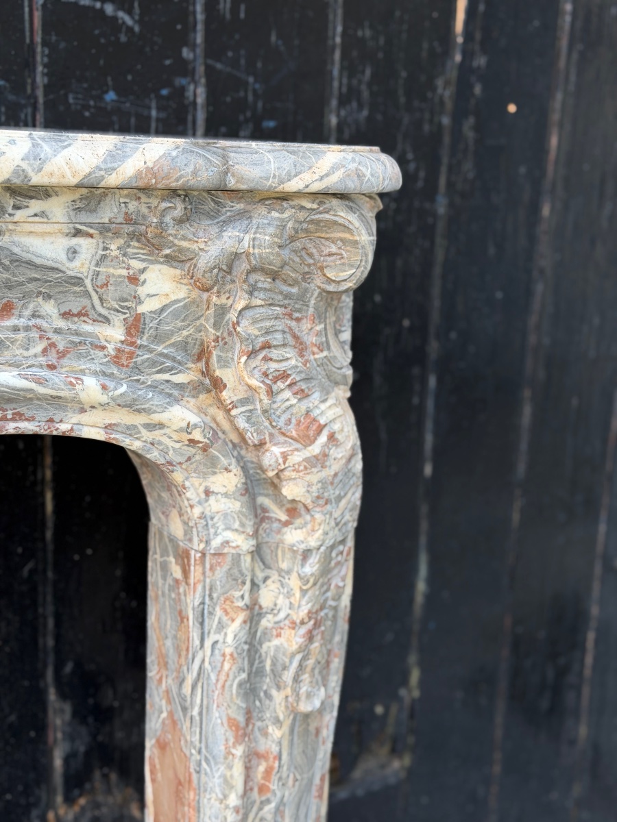 Louis XV Fireplace Made Of Gray Ardennes Marble, 18th Century -photo-2