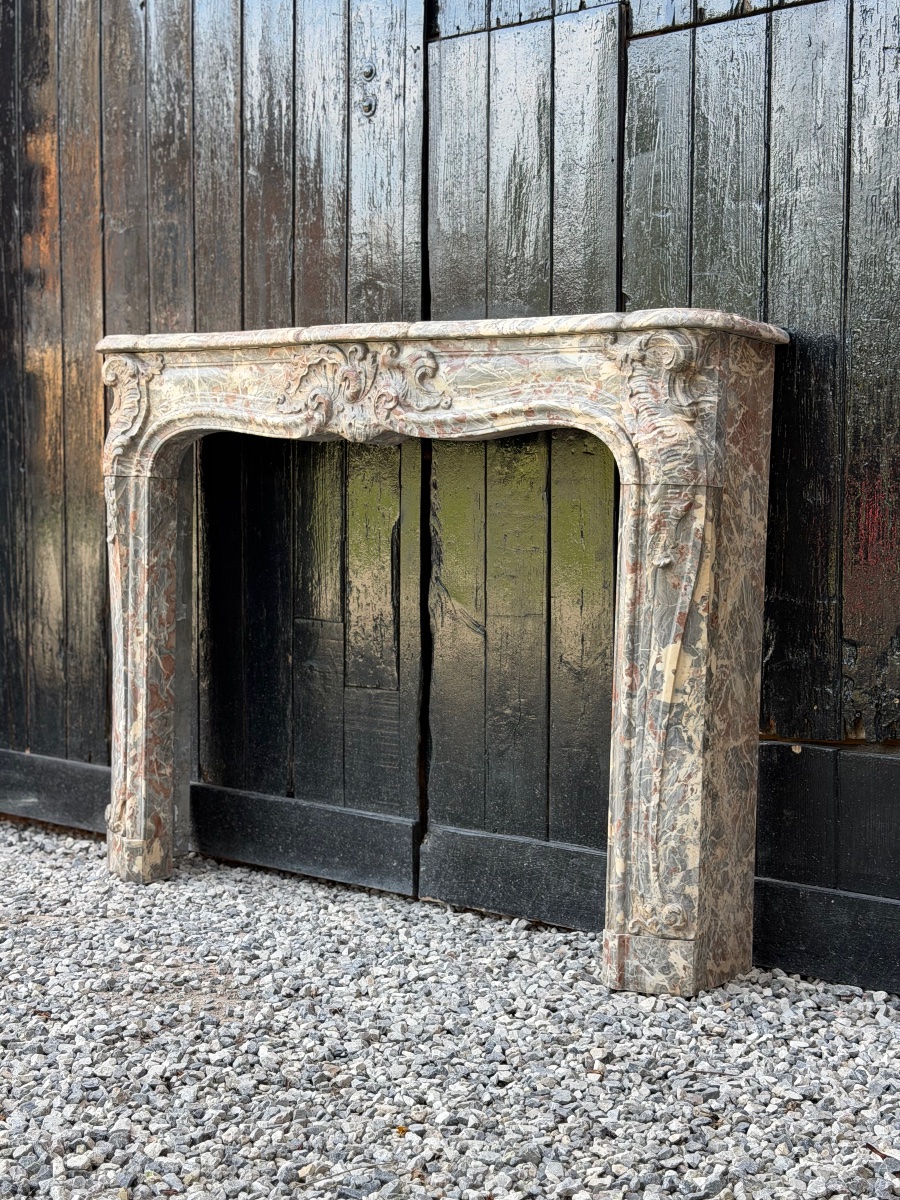Louis XV Fireplace Made Of Gray Ardennes Marble, 18th Century 