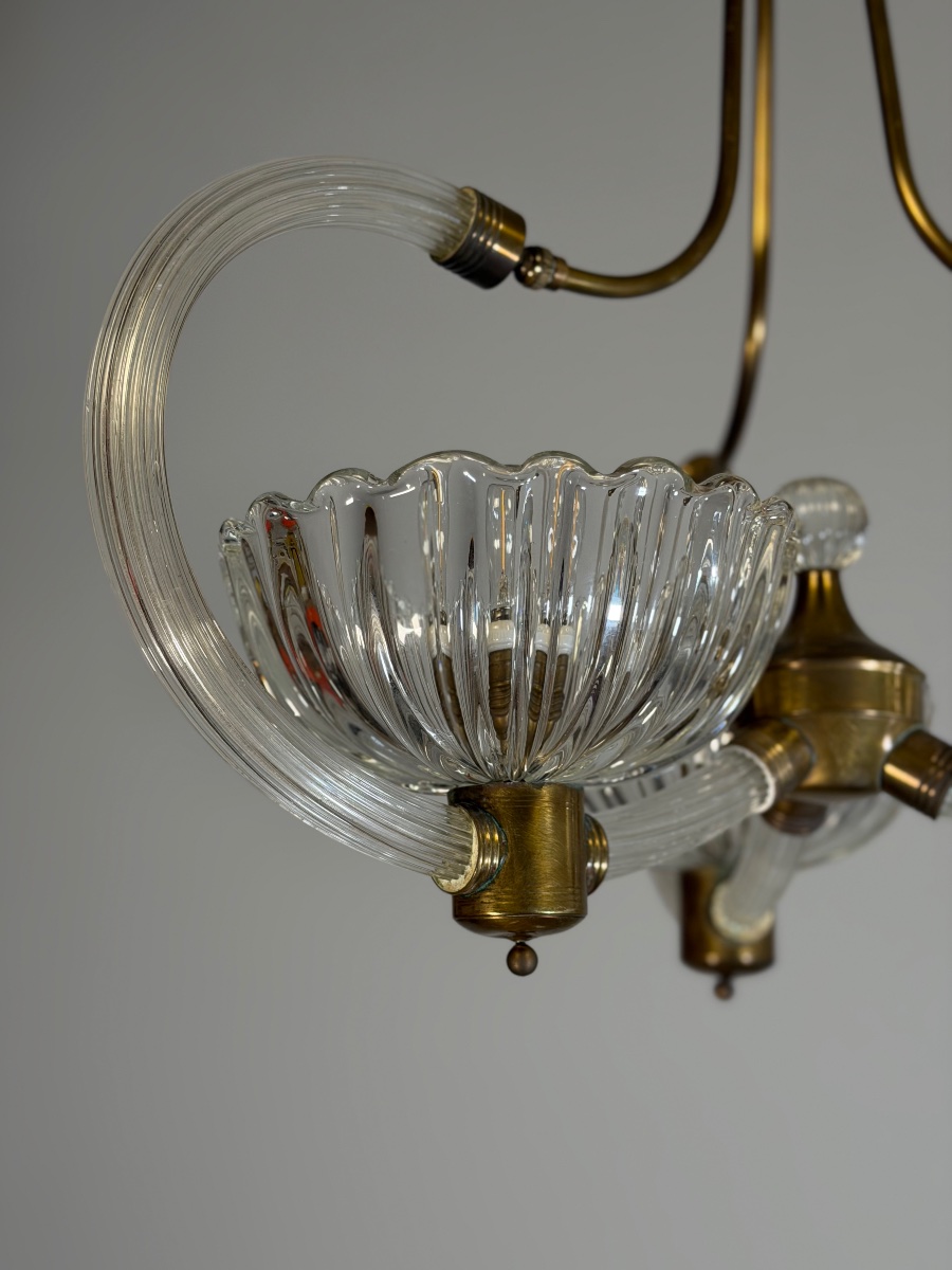 Lustre vénitien en verre de Murano et laiton , vers 1950 -photo-2