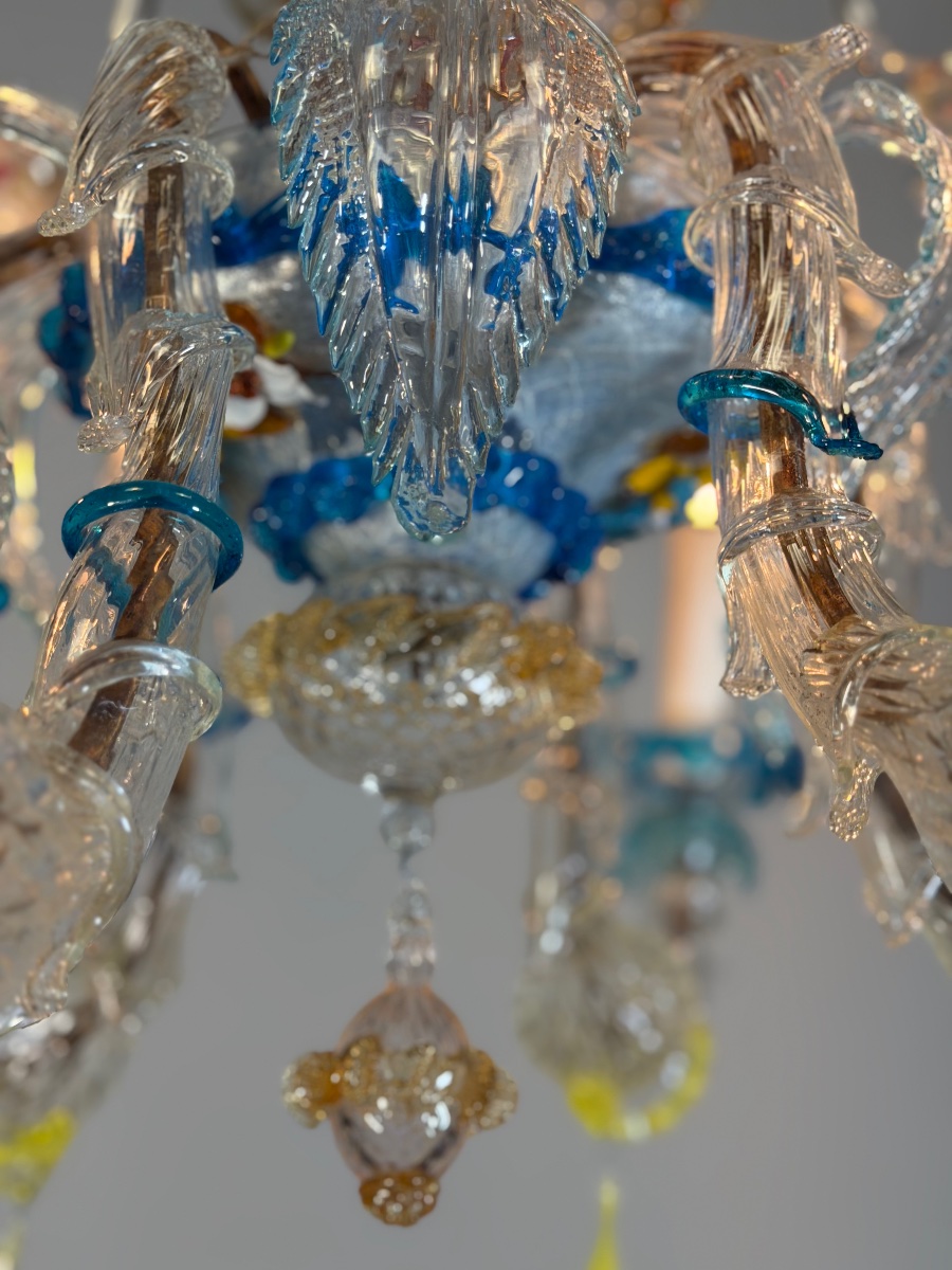 Multicolored Murano Glass Rezzonico Venetian Chandelier, Circa 1900 -photo-4