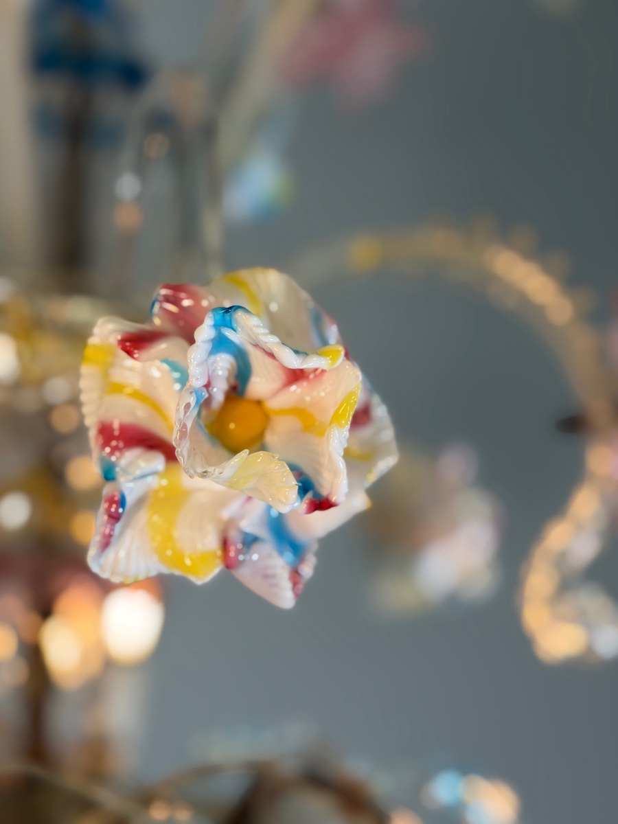 Multicolored Murano Glass Rezzonico Venetian Chandelier, Circa 1900 -photo-1