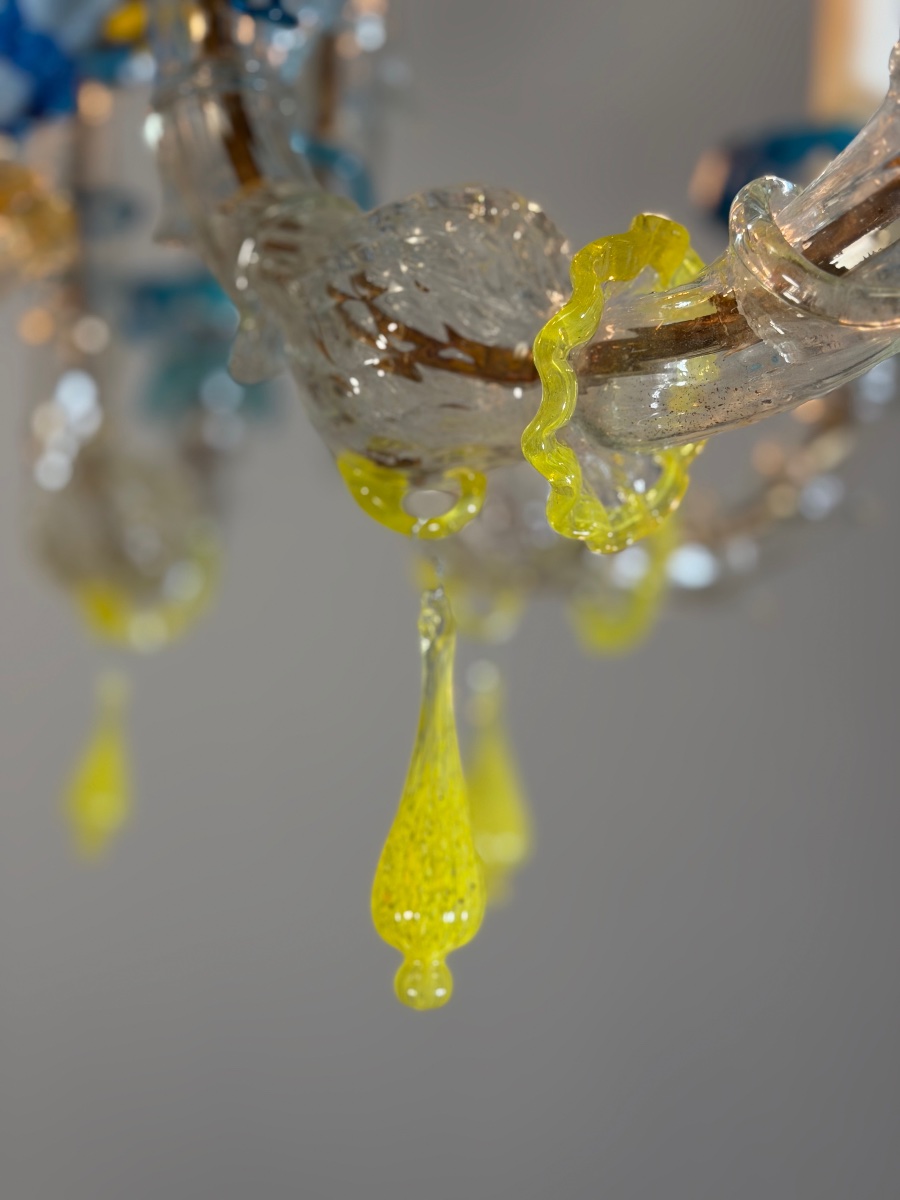 Multicolored Murano Glass Rezzonico Venetian Chandelier, Circa 1900 -photo-4