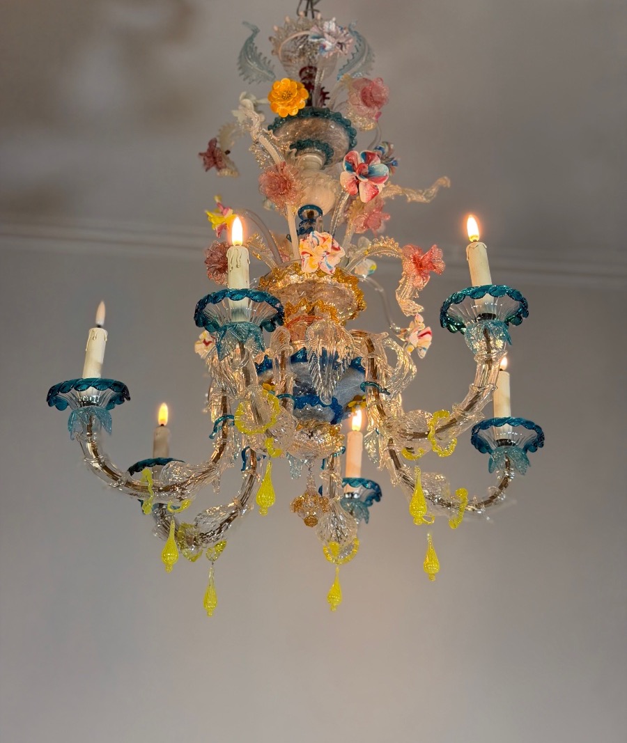 Multicolored Murano Glass Rezzonico Venetian Chandelier, Circa 1900 -photo-5