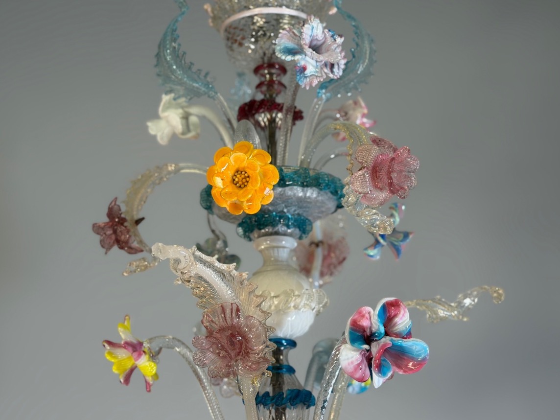 Multicolored Murano Glass Rezzonico Venetian Chandelier, Circa 1900 -photo-6