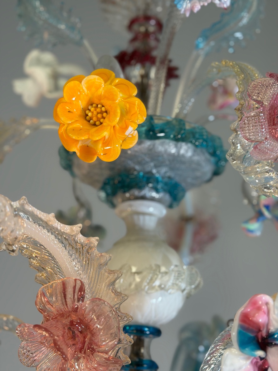 Multicolored Murano Glass Rezzonico Venetian Chandelier, Circa 1900 -photo-7