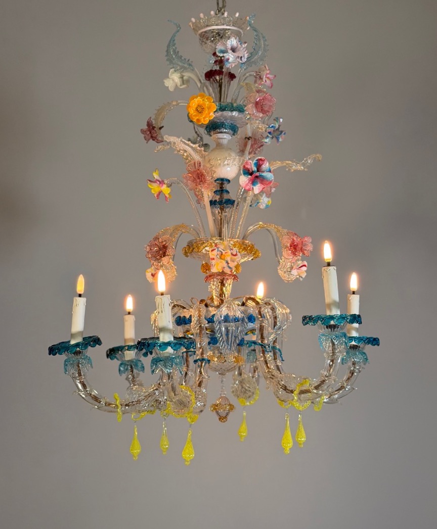 Multicolored Murano Glass Rezzonico Venetian Chandelier, Circa 1900 