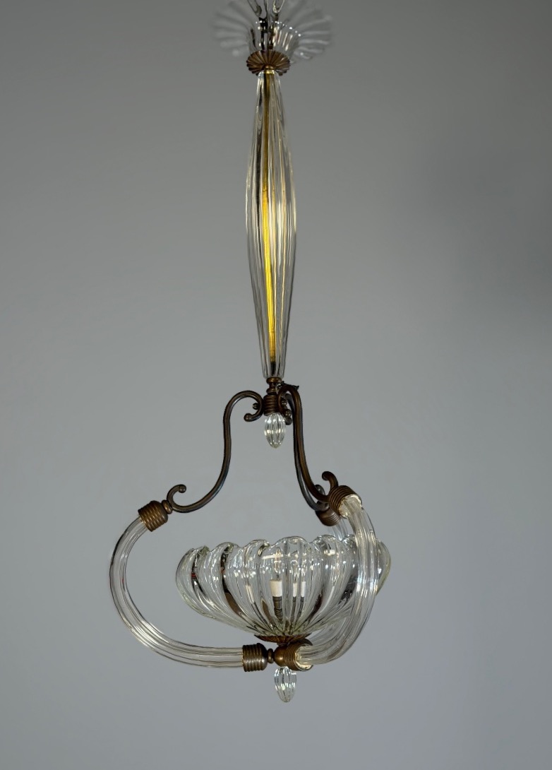 Lustre vénitien en verre de Murano et laiton, vers 1950-photo-2