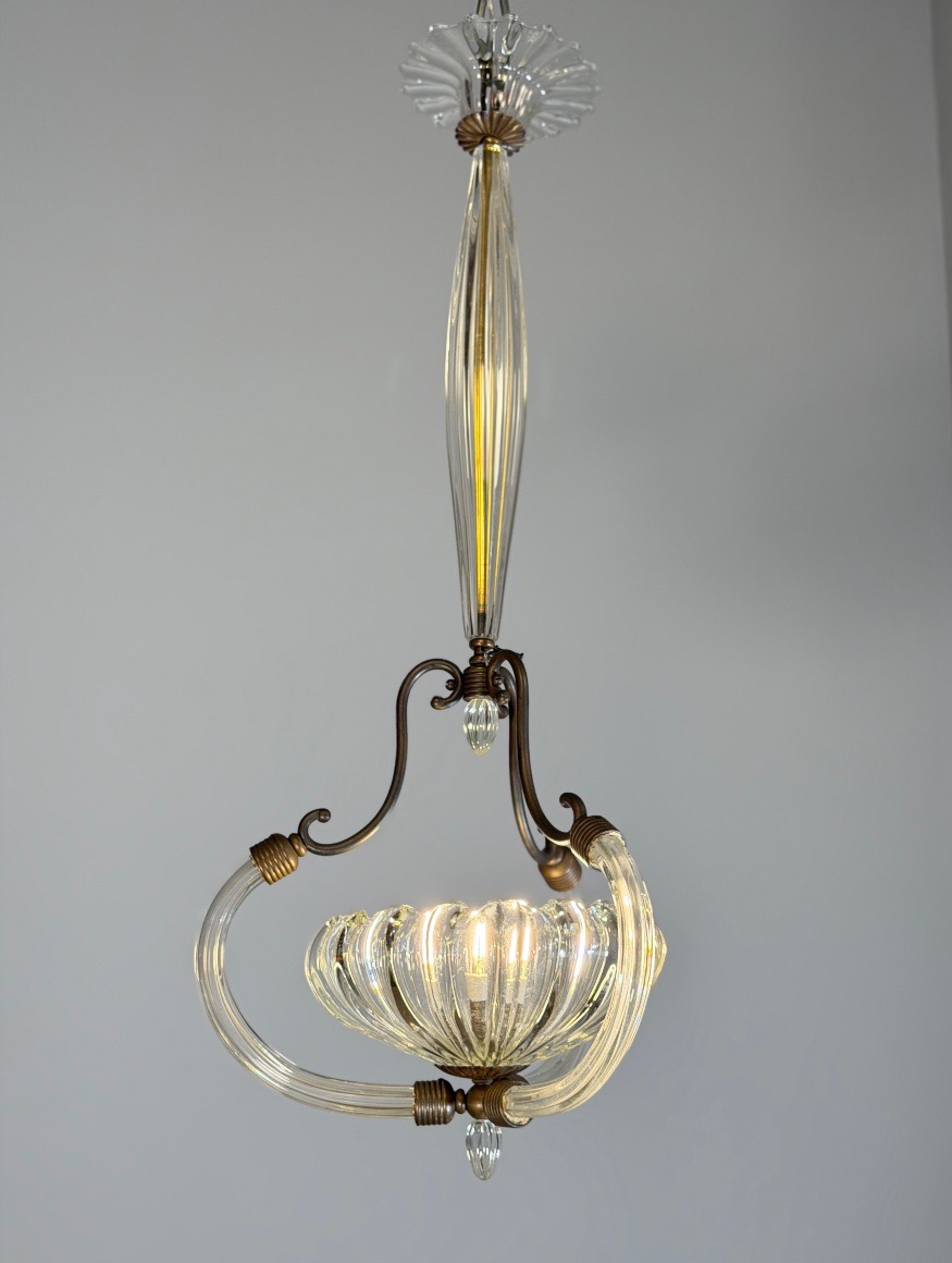 Lustre vénitien en verre de Murano et laiton, vers 1950