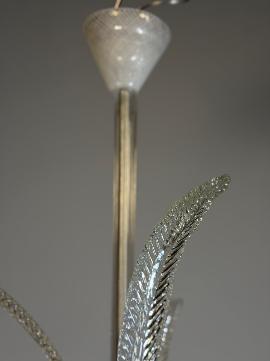 Venetian Murano Glass Chandelier With “reticello” Design, Three Light Arms, Circa 1940 -photo-1