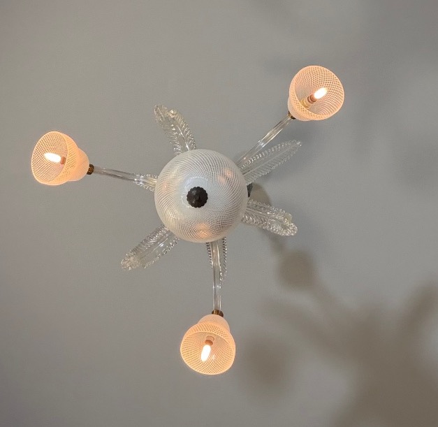 Venetian Murano Glass Chandelier With “reticello” Design, Three Light Arms, Circa 1940 -photo-3