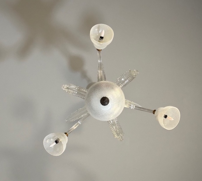 Venetian Murano Glass Chandelier With “reticello” Design, Three Light Arms, Circa 1940 -photo-4