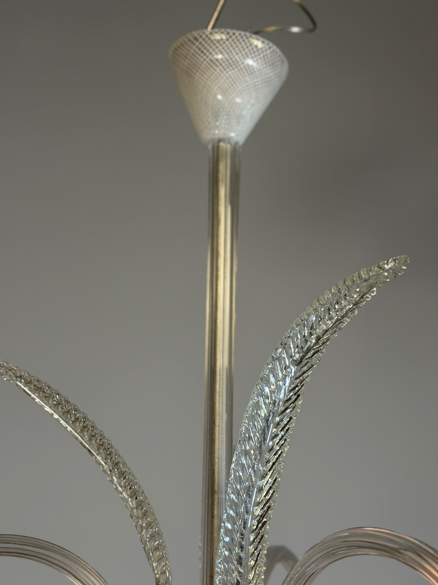 Venetian Murano Glass Chandelier With “reticello” Design, Three Light Arms, Circa 1940 -photo-5