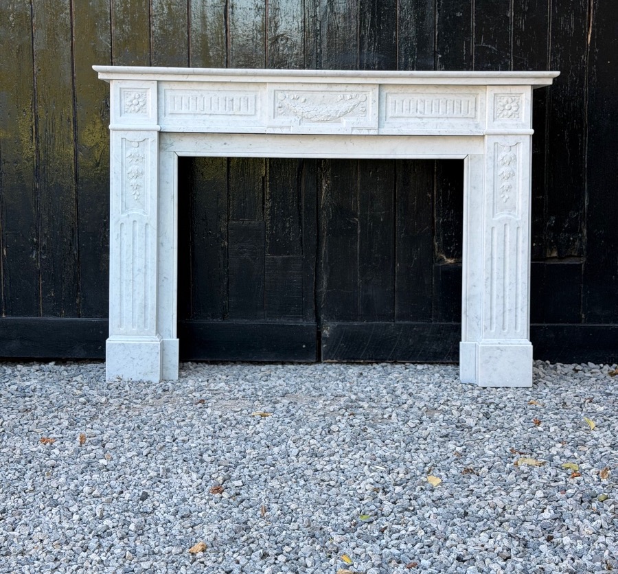 Louis XVI-style Fireplace In White Carrara Marble, Circa 1880-photo-2