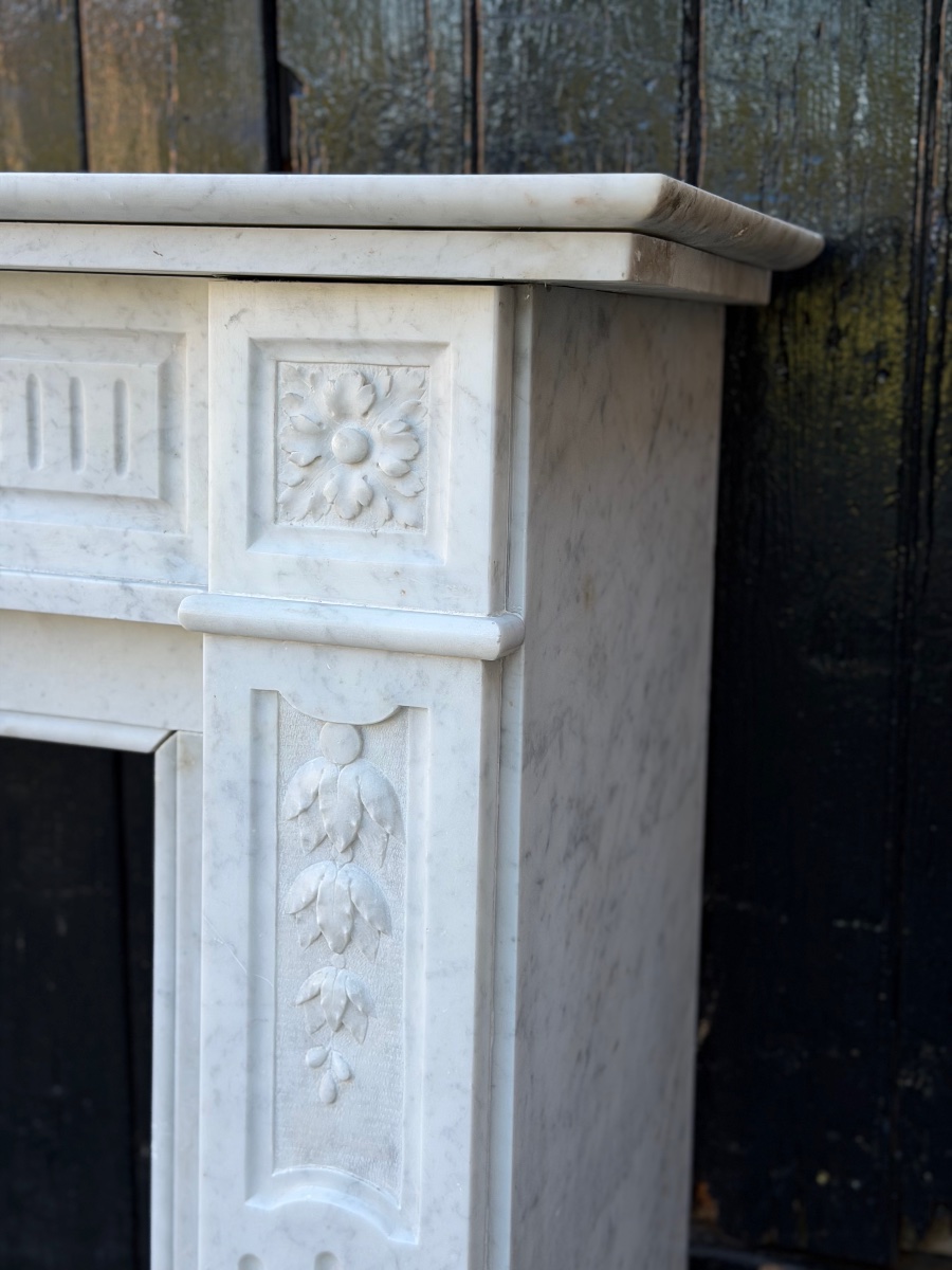 Louis XVI-style Fireplace In White Carrara Marble, Circa 1880-photo-5