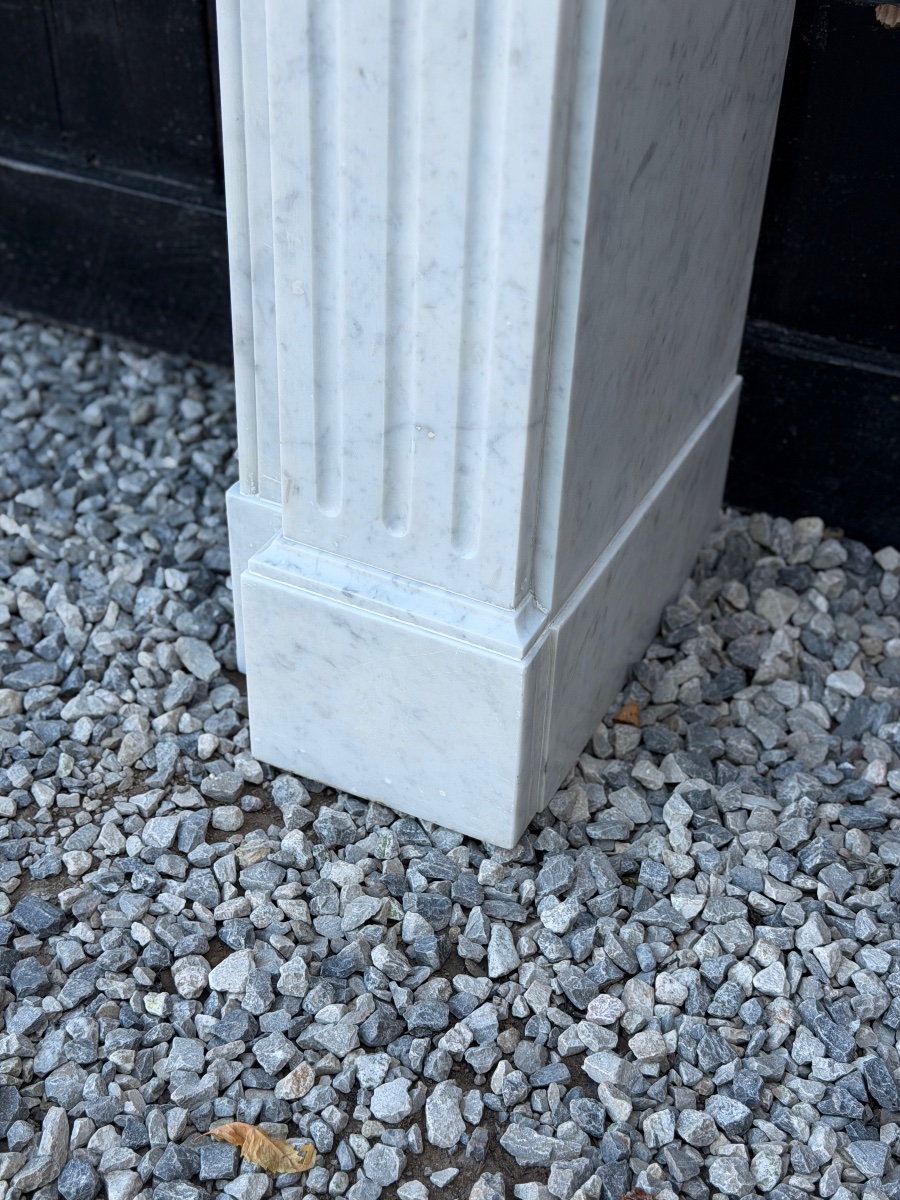Louis XVI-style Fireplace In White Carrara Marble, Circa 1880-photo-6